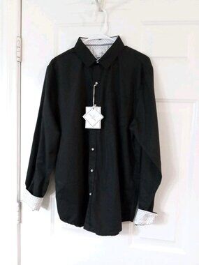 Craft+Flow Men's Large Black Long Sleeve Button Up Flip Cuff Shirt